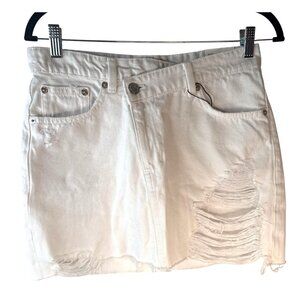 New ZARA White Medium Distressed Denim Mini Skirt Frayed Hem Casual Style
